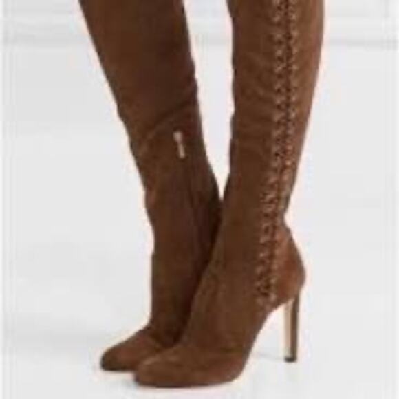 Jimmy Choo Marie 100 Brown Suede Over-the-Knee Sock Boot EU 36 High Heel Lace-Up - Picture 5 of 14